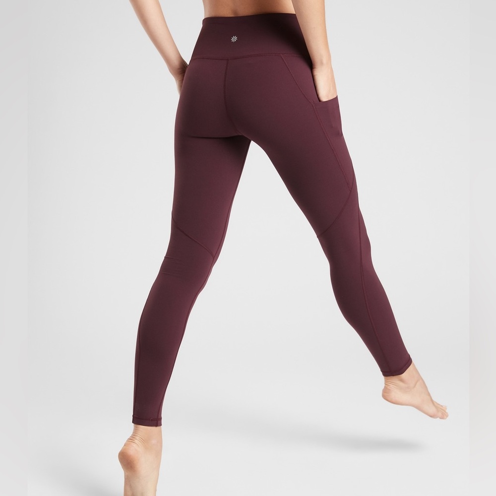 Athleta Salutation Stash Pocket Tights Maroon Size Small